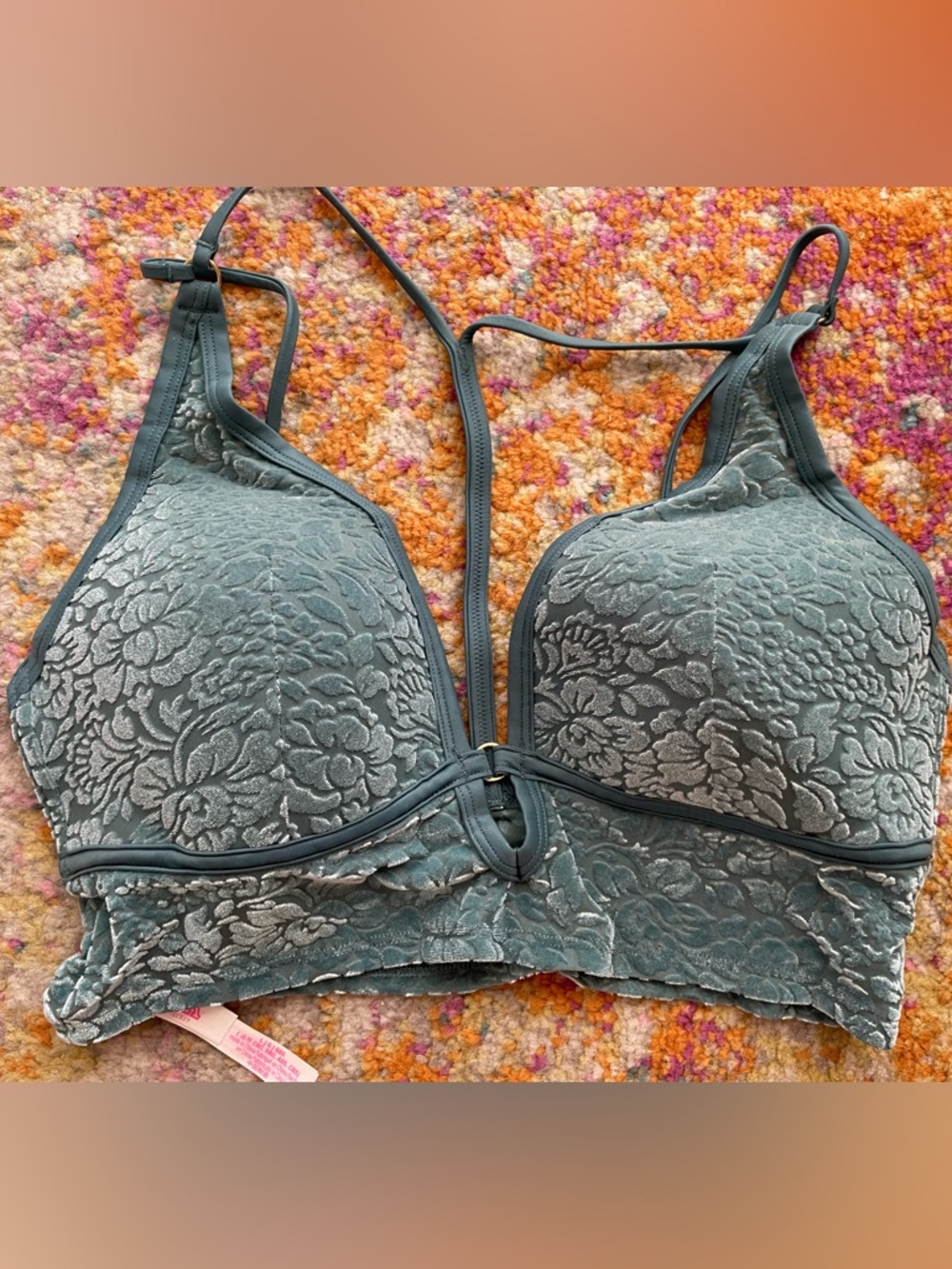 NEW - Victoria’s Secret PINK Velvety Floral Size Large Bralette in Teal